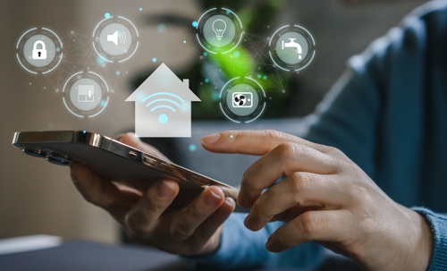 Human use smartphone house smart home automation control system app